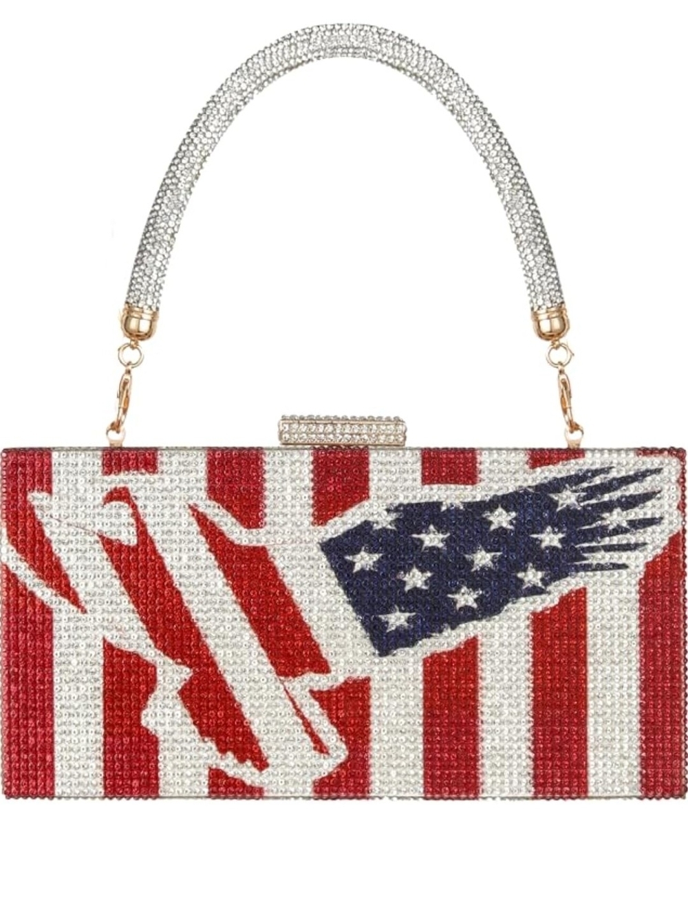 Crystal-Embellished American Flag Evening Clutch - Red, White & Blue